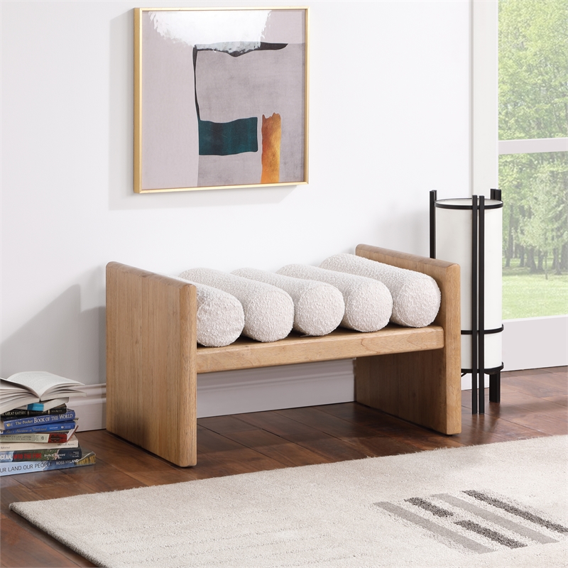 Pemberly Row Contemporary Solid Wood Rich Cream Finish Bench