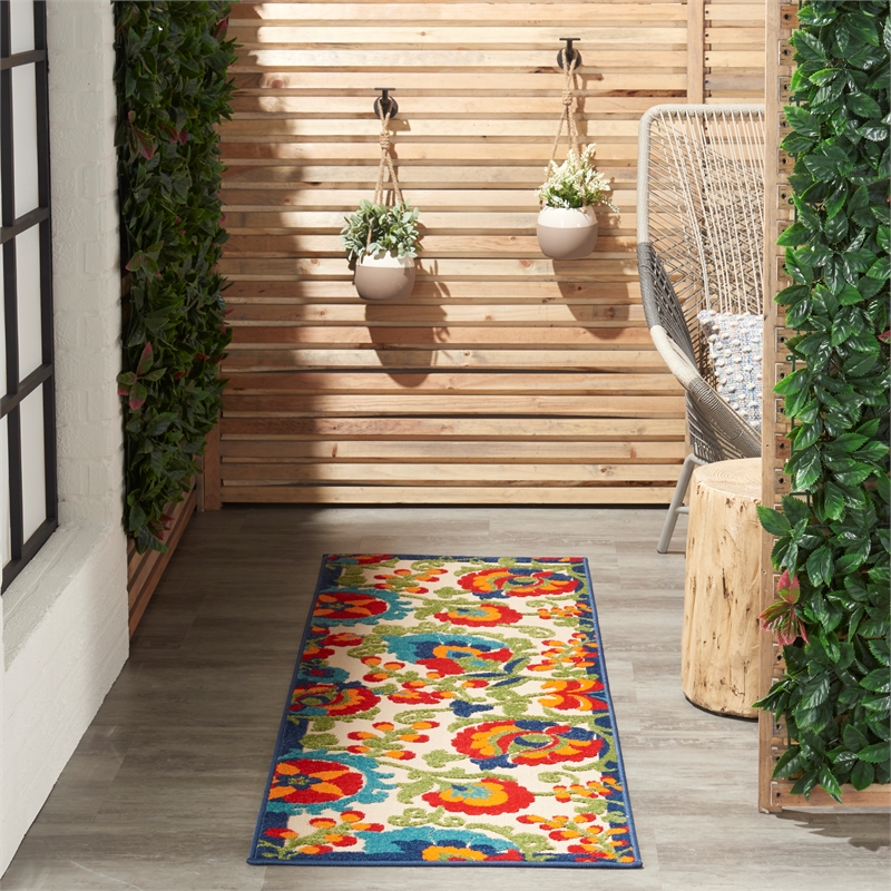 Pemberly Row Contemporary 2' x 6' Multicolor Outdoor Indoor/Outdoor Rug