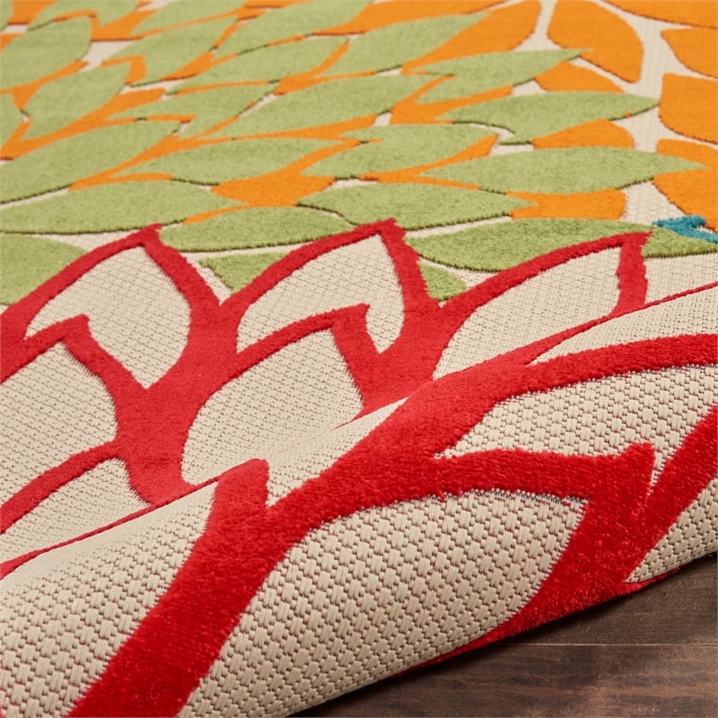 Pemberly Row 10' x 14' Green Fabric Tropical Area Rug (10' x 14')