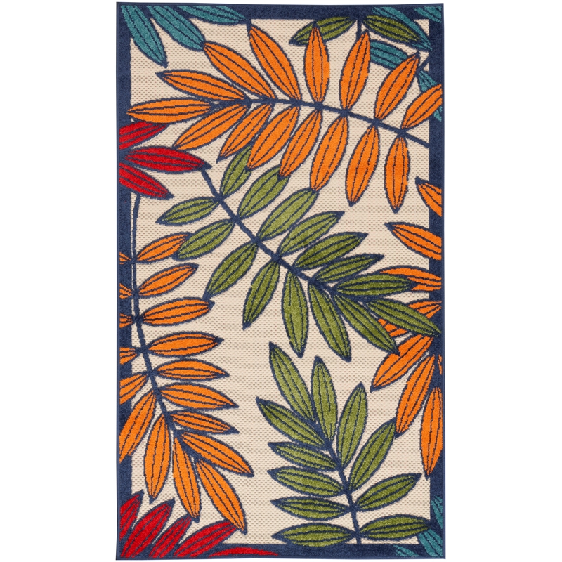 Pemberly Row 3' x 5' Multicolor Fabric Tropical Area Rug (3' x 5')