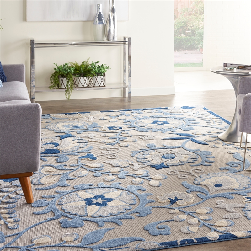 Pemberly Row 12' x 15' Blue Gray Fabric Farmhouse Area Rug (12' x 15')