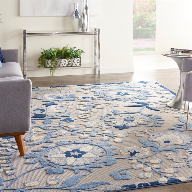 Pemberly Row 12' x 15' Blue Gray Fabric Farmhouse Area Rug (12' x 15')