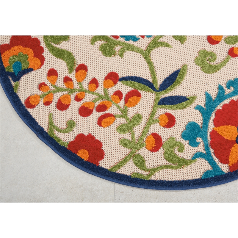 Pemberly Row 4' Round Multicolor Round Fabric Farmhouse Area Rug