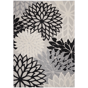 Pemberly Row 7'10&quot x 10'6&quot Black White Fabric Tropical Area Rug