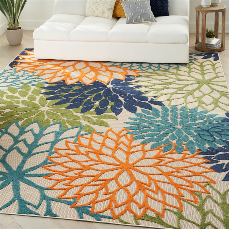 Pemberly Row 9' x 12' Fabric Indoor/Outdoor Rug in Multi-Color