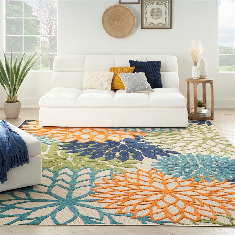 Pemberly Row 9' x 12' Fabric Indoor/Outdoor Rug in Multi-Color