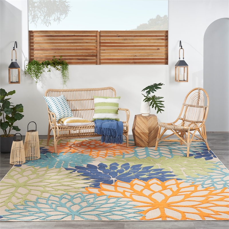 Pemberly Row 9' x 12' Fabric Indoor/Outdoor Rug in Multi-Color