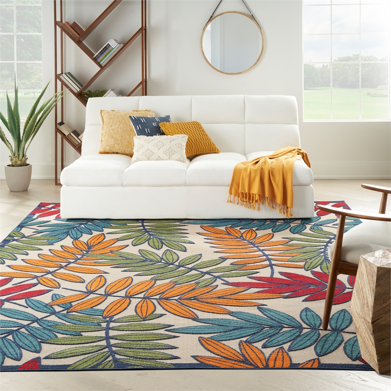 Pemberly Row Contemporary 9' x 12' Multicolor Fabric Tropical Area Rug