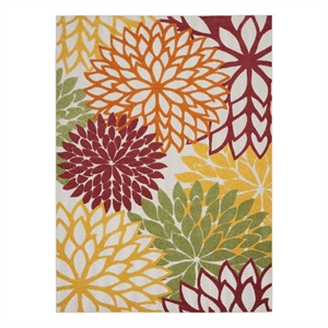 Pemberly Row 108&quot x 144&quot Fabric Indoor/Outdoor Rug in Red Multi-Color