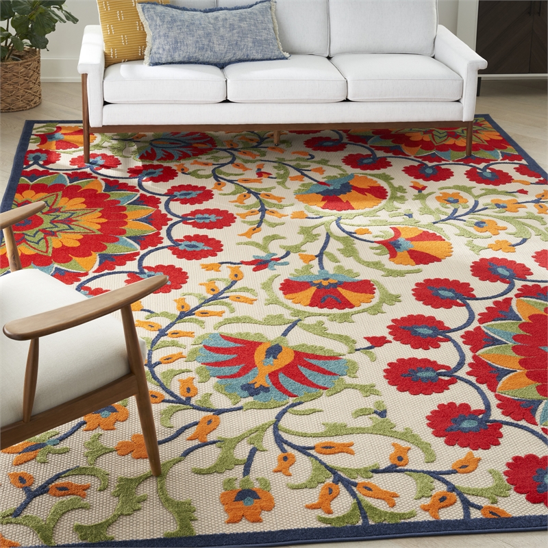 Pemberly Row 9' x 12' Red/Multi Outdoor Indoor/Outdoor Rug Polypropylene