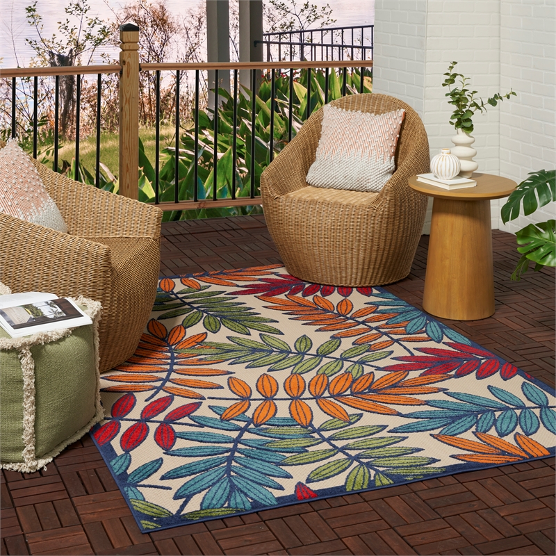 Pemberly Row Contemporary 6' x 9' Multicolor Fabric Tropical Area Rug