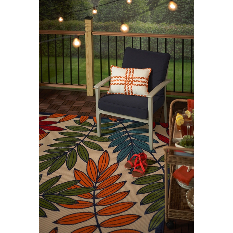 Pemberly Row Contemporary 6' x 9' Multicolor Fabric Tropical Area Rug