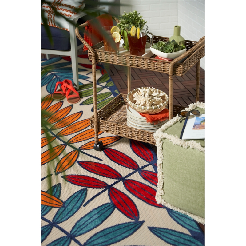 Pemberly Row Contemporary 6' x 9' Multicolor Fabric Tropical Area Rug