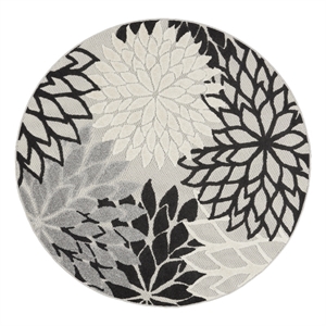 Pemberly Row 63&quot Round Fabric Indoor/Outdoor Rug in Black/White Finish
