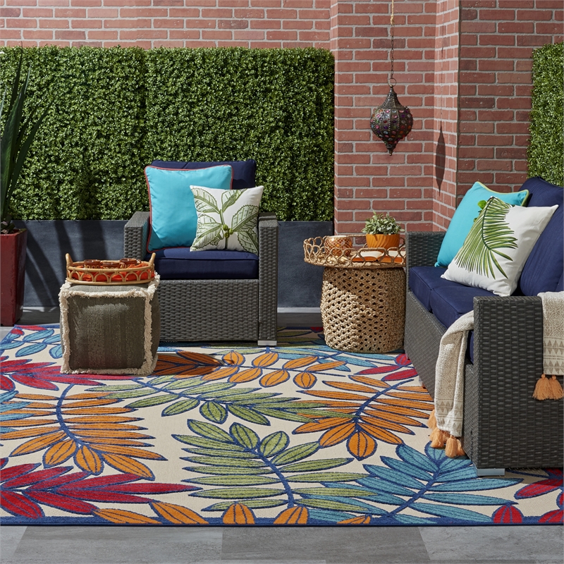 Pemberly Row Contemporary 7' x 10' Multicolor Fabric Tropical Area Rug