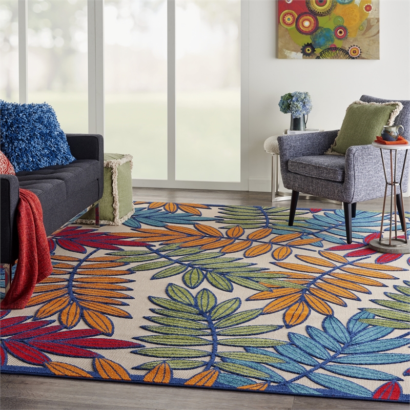 Pemberly Row Contemporary 7' x 10' Multicolor Fabric Tropical Area Rug