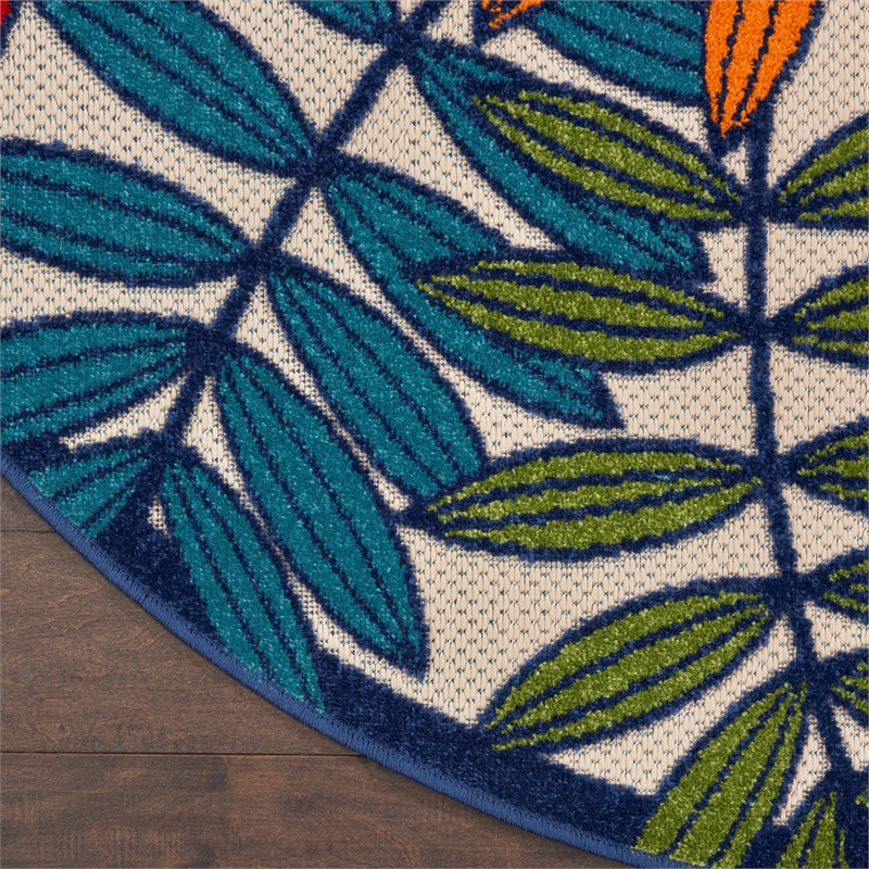 Pemberly Row Contemporary 8' Round Multicolor Fabric Tropical Area Rug