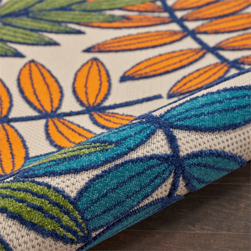 Pemberly Row Contemporary 8' Round Multicolor Fabric Tropical Area Rug