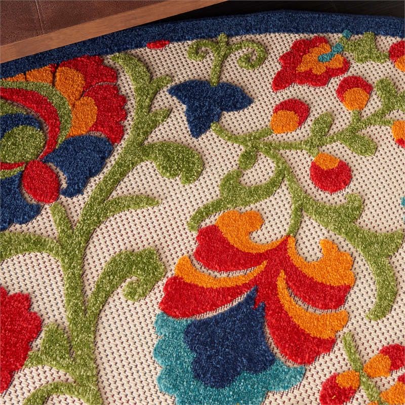 Pemberly Row Contemporary 8' Round Multicolor Fabric Farmhouse Area Rug