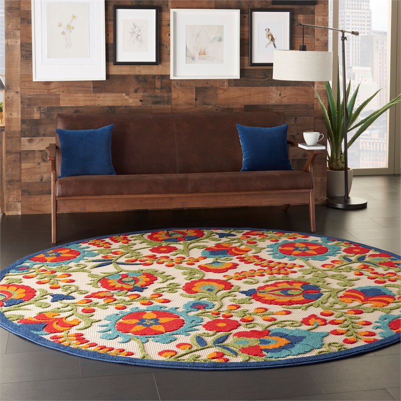 Pemberly Row Contemporary 8' Round Multicolor Fabric Farmhouse Area Rug
