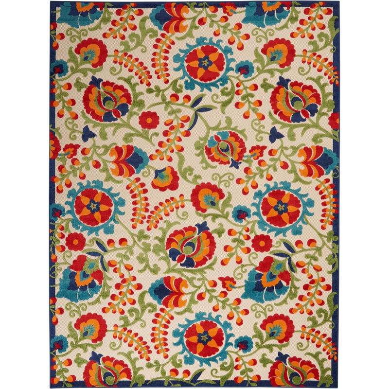 Pemberly Row 7' x 10' Multi-Color Indoor/Outdoor Farmhouse Fabric Rug