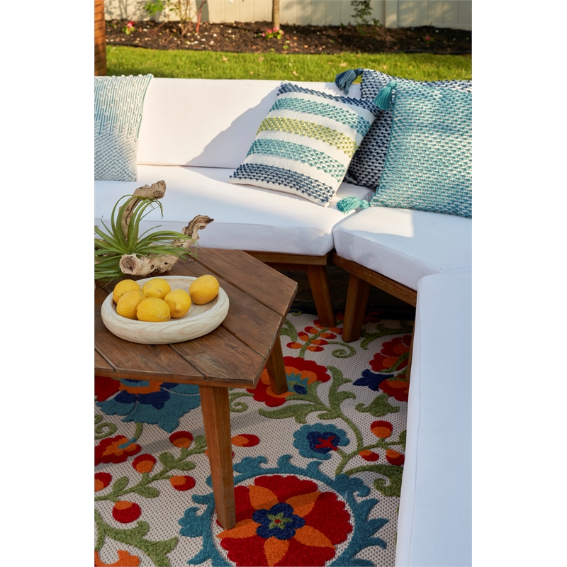 Pemberly Row 7' x 10' Multi-Color Indoor/Outdoor Farmhouse Fabric Rug
