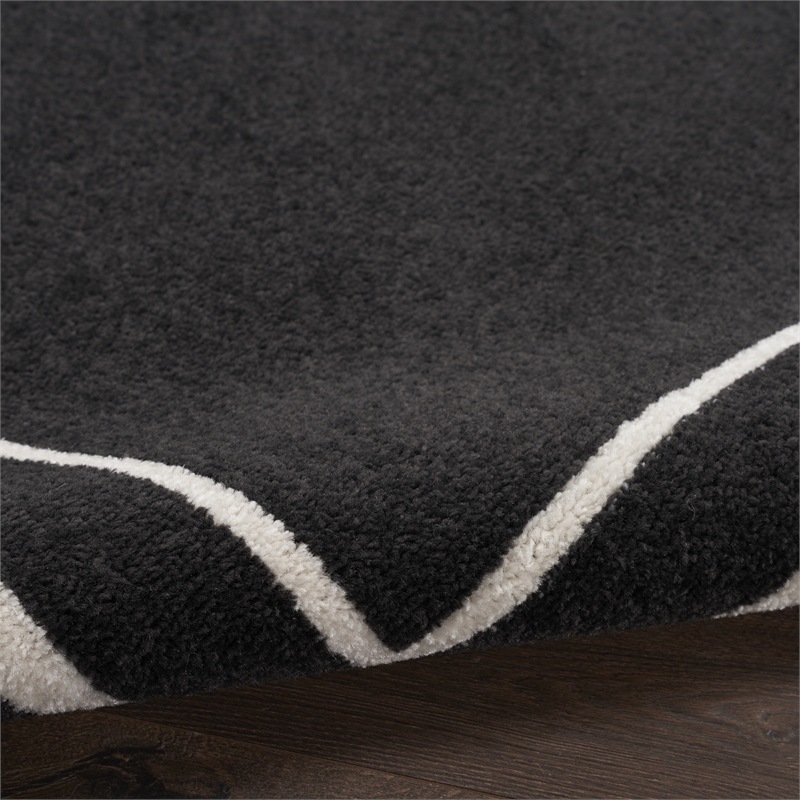 Pemberly Row 5' x 7' Black Ivory Fabric Contemporary Area Rug