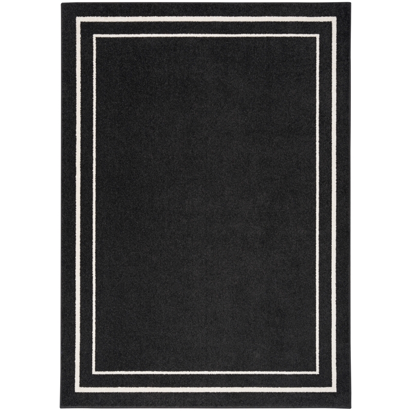 Pemberly Row 5' x 7' Black Ivory Fabric Contemporary Area Rug