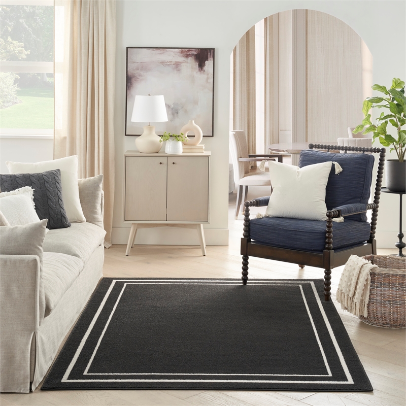 Pemberly Row 5' x 7' Black Ivory Fabric Contemporary Area Rug