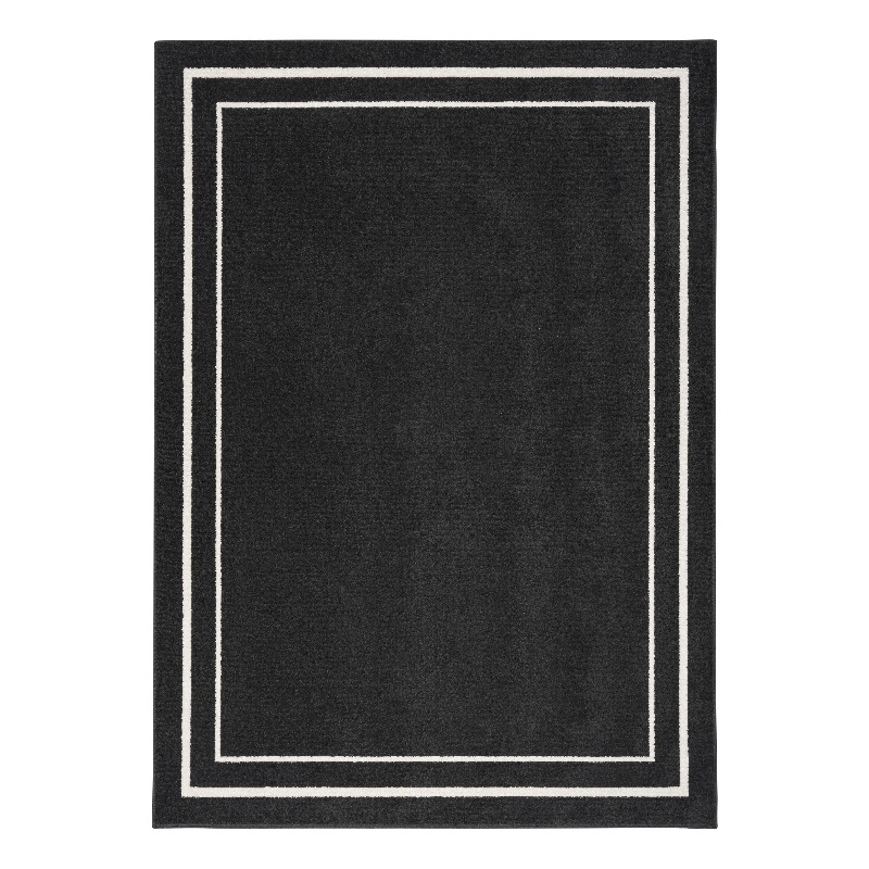 Pemberly Row 5' x 7' Black Ivory Fabric Contemporary Area Rug