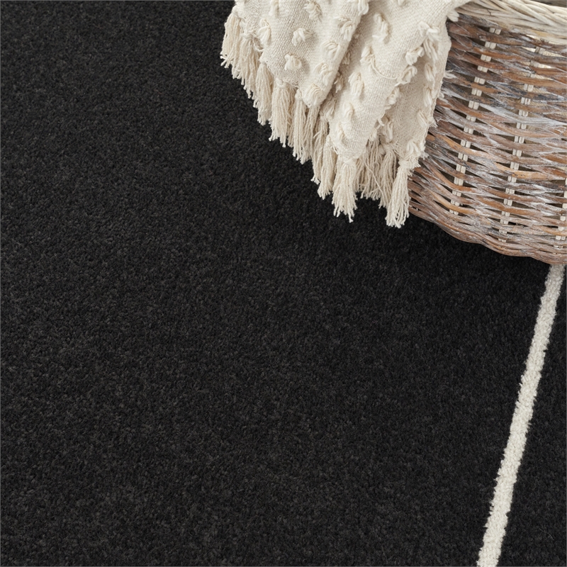 Pemberly Row 5' x 7' Black Ivory Fabric Contemporary Area Rug