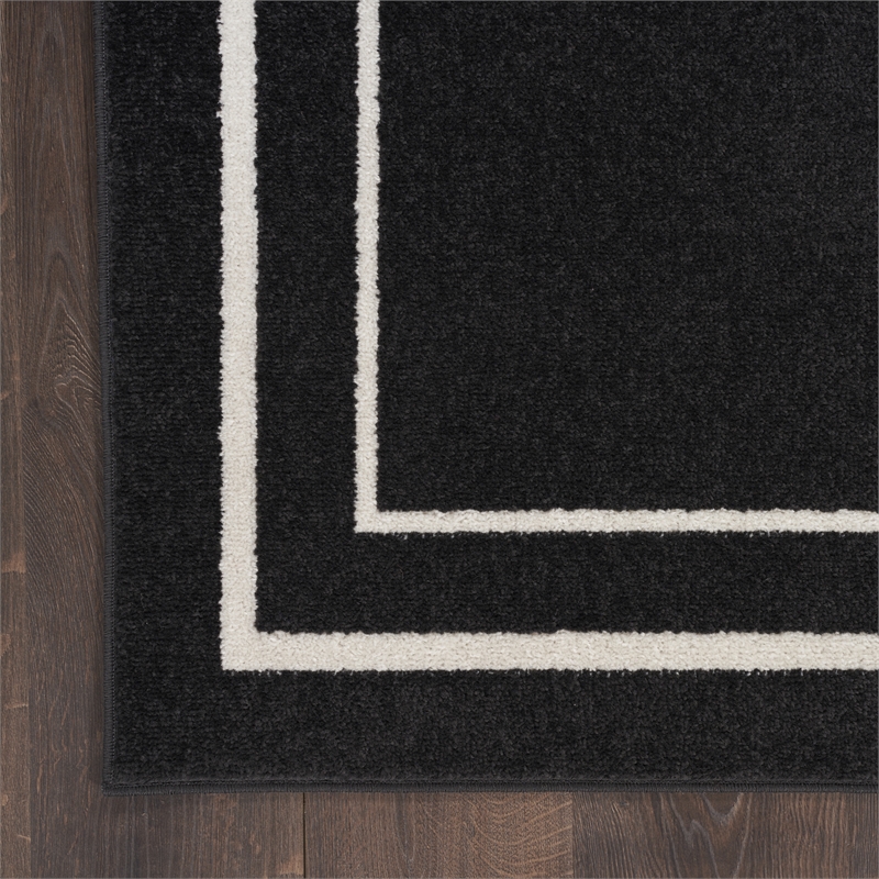 Pemberly Row 5' x 7' Black Ivory Fabric Contemporary Area Rug