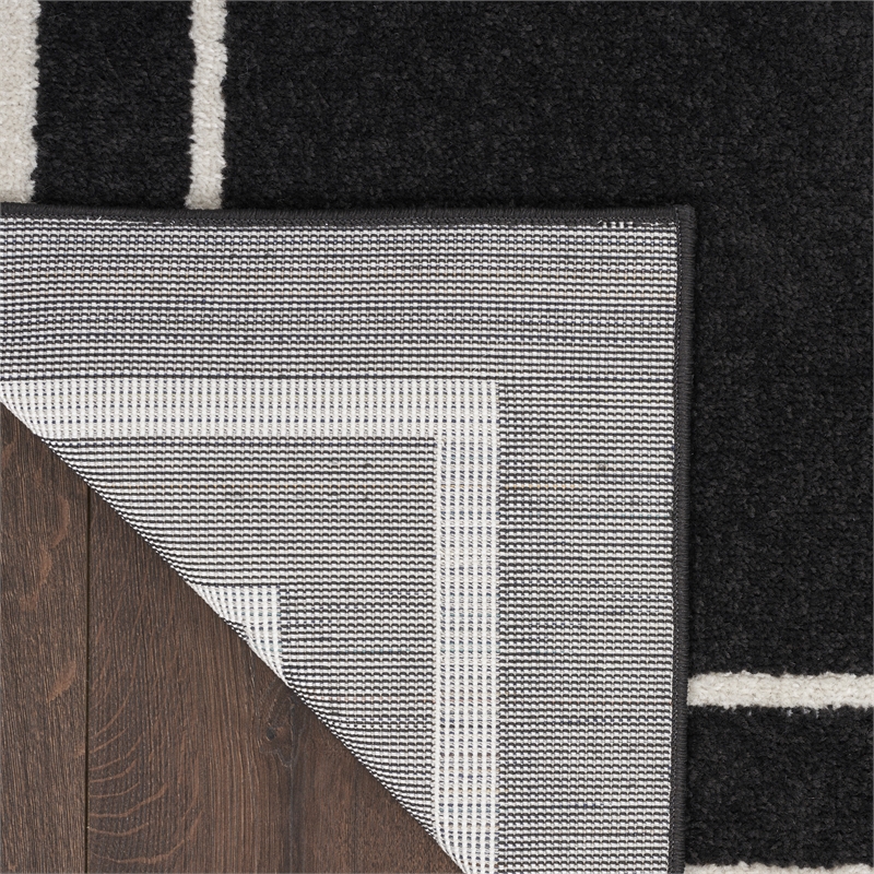 Pemberly Row 5' x 7' Black Ivory Fabric Contemporary Area Rug