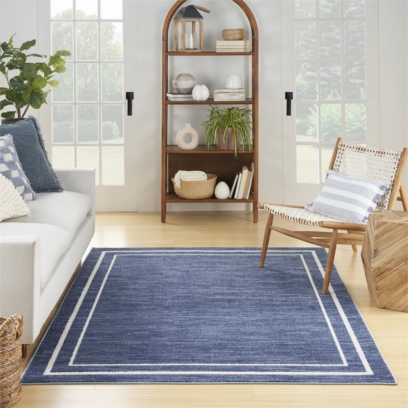 Pemberly Row 5' x 7' Navy/Ivory Contemporary Rug Polypropylene
