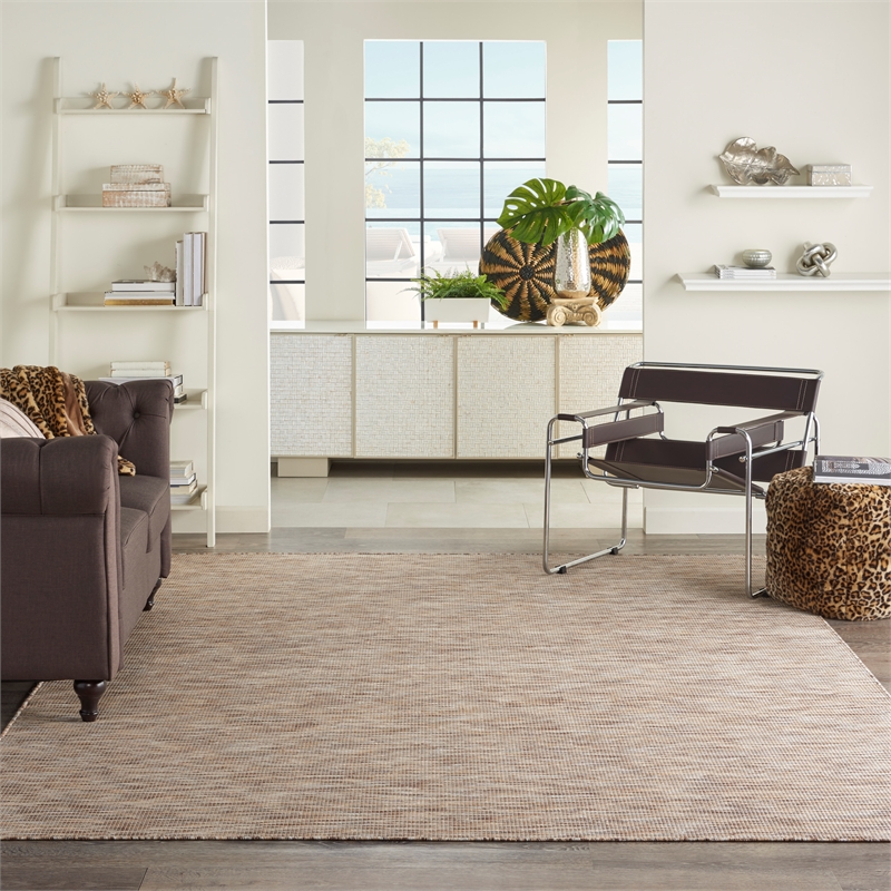 Pemberly Row Contemporary 10' x 14' Beige Fabric Modern Area Rug