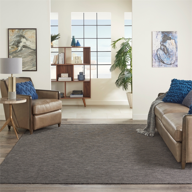 Pemberly Row Contemporary 9' x 12' Charcoal Fabric Modern Area Rug