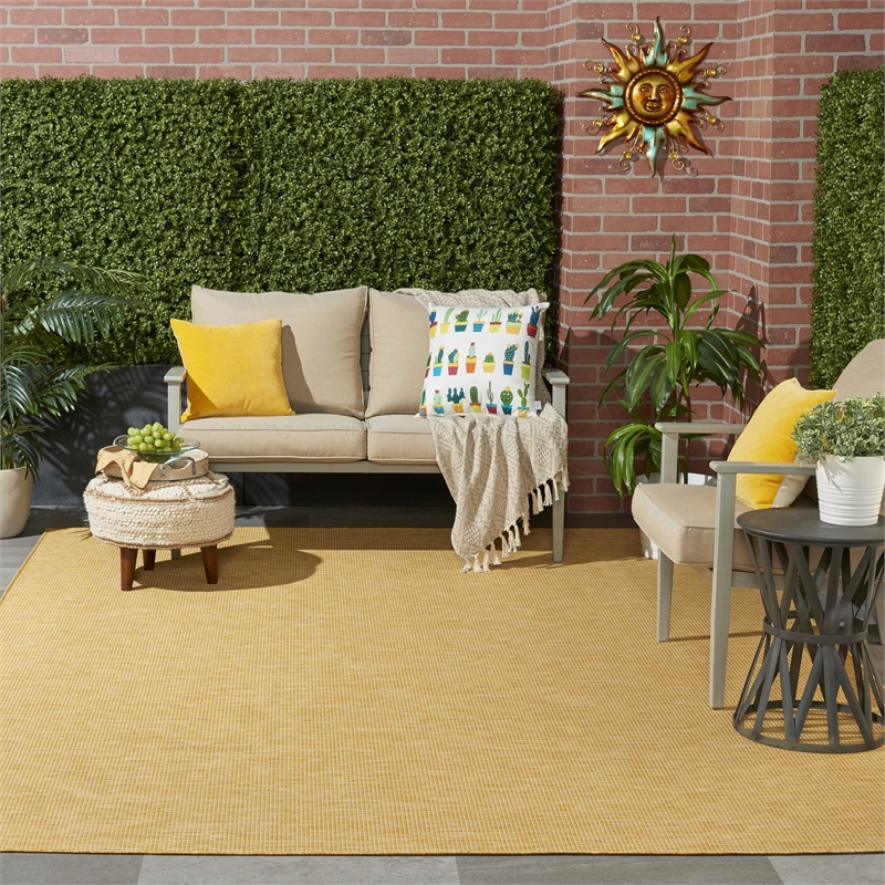 Pemberly Row 9' x 12' Yellow Modern Indoor/Outdoor Rug Polypropylene