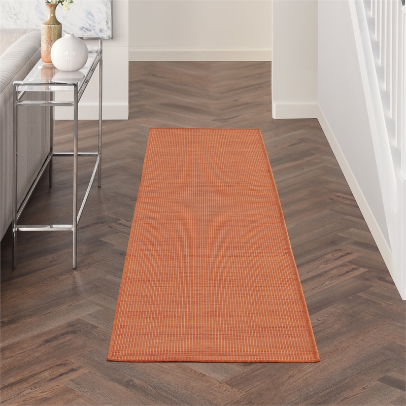 Pemberly Row Contemporary 8' Runner Terracotta Fabric Modern Area Rug
