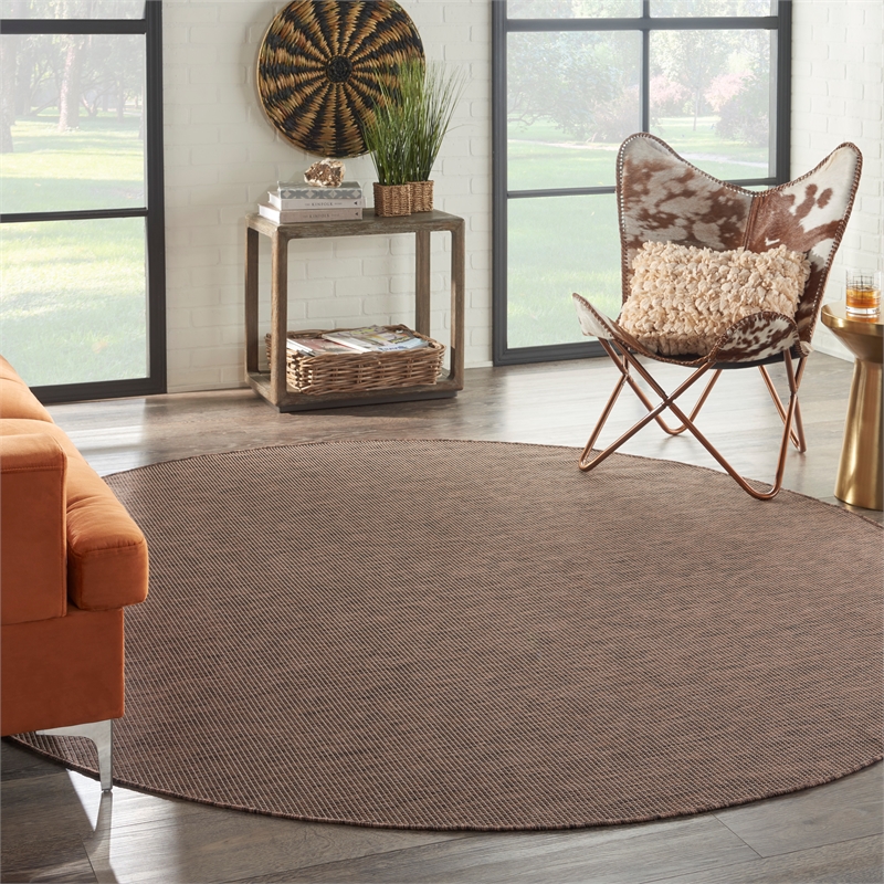 Pemberly Row Contemporary 8' Round Natural Fabric Modern Area Rug