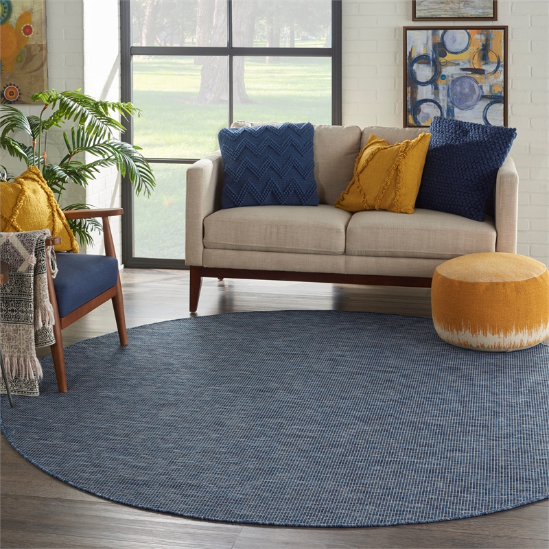 Pemberly Row Contemporary 8' Round Navy Blue Fabric Modern Area Rug