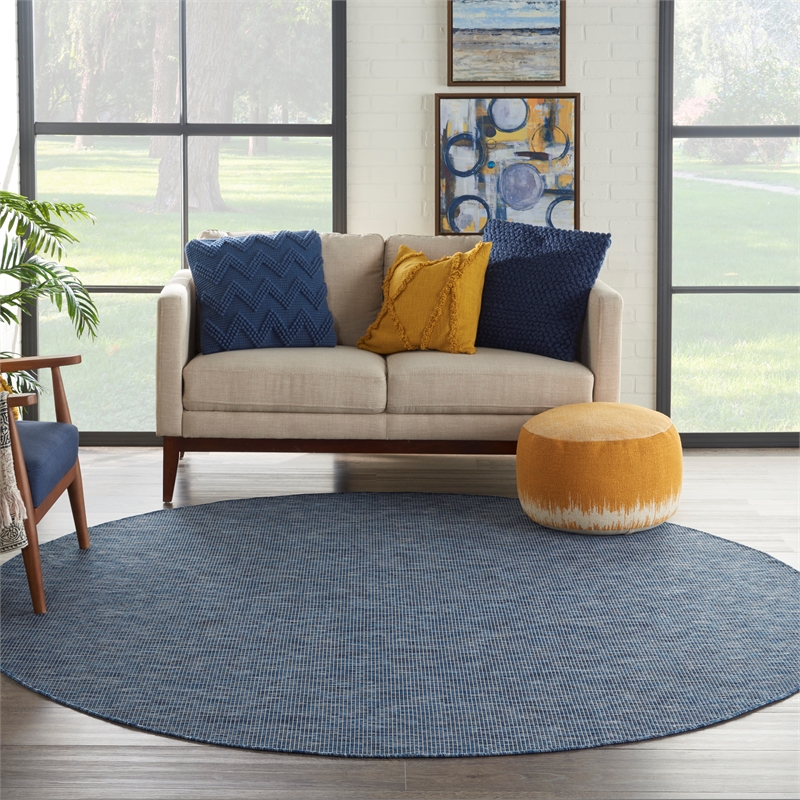 Pemberly Row Contemporary 8' Round Navy Blue Fabric Modern Area Rug