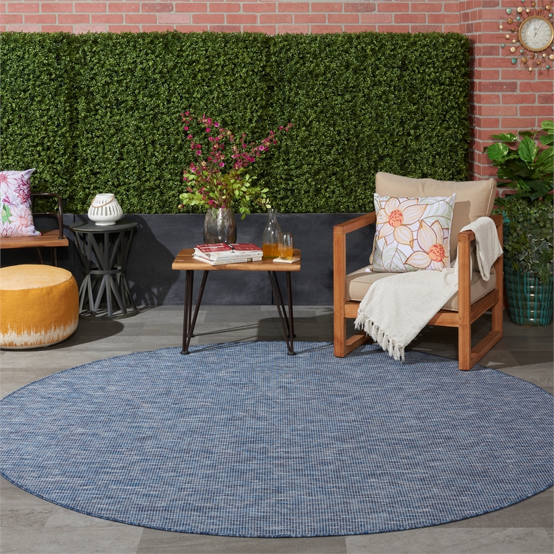 Pemberly Row Contemporary 8' Round Navy Blue Fabric Modern Area Rug