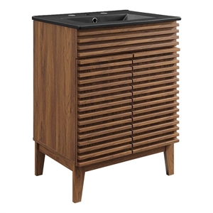 Pemberly Row 24&quot Modern Wood Bathroom Vanity in Walnut/Black