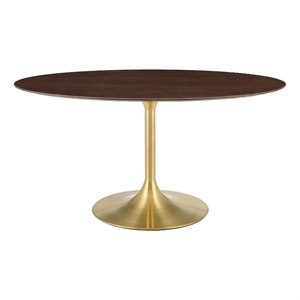 Pemberly Row 60&quot Oval Modern Wood/Metal Dining Table in Cherry/Gold