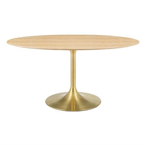 Pemberly Row 60&quot Oval Modern Wood/Metal Dining Table in Natural/Gold