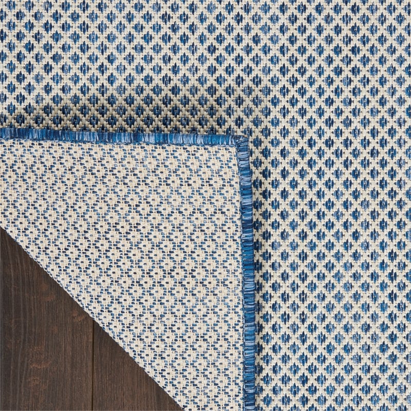 Pemberly Row Contemporary 10' x 14' Ivory Blue Fabric Modern Area Rug