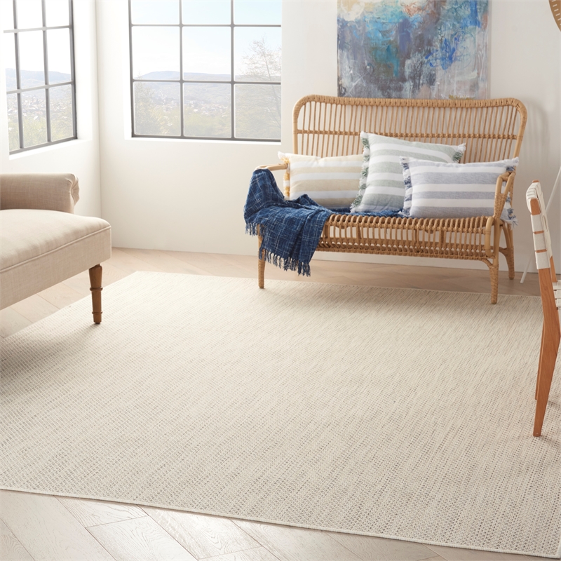 Pemberly Row Contemporary 10' x 14' Ivory Silver Fabric Modern Area Rug