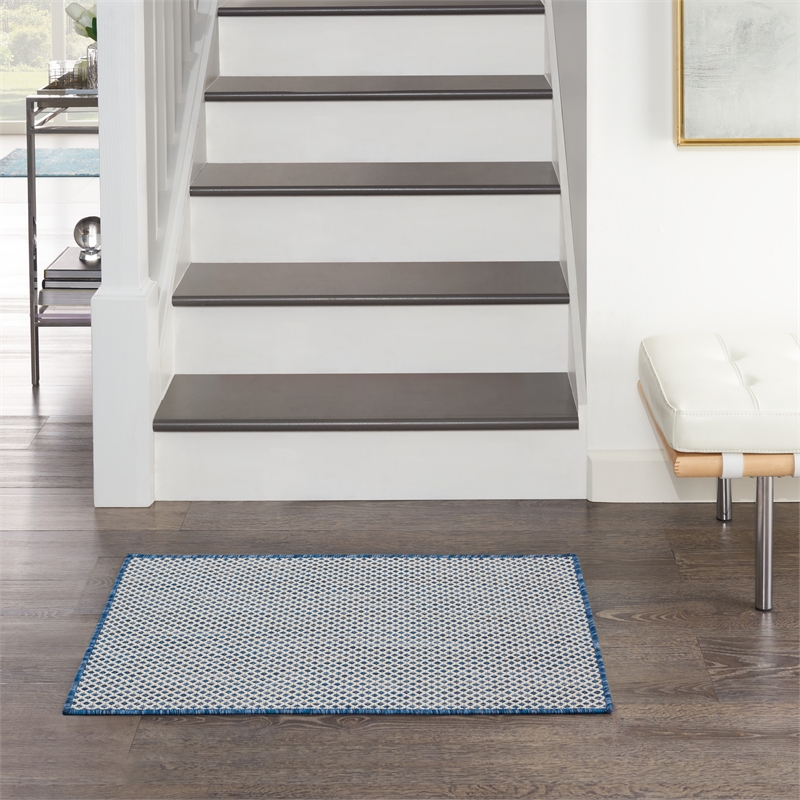 Pemberly Row Contemporary 2' x 3' Ivory Blue Fabric Modern Area Rug