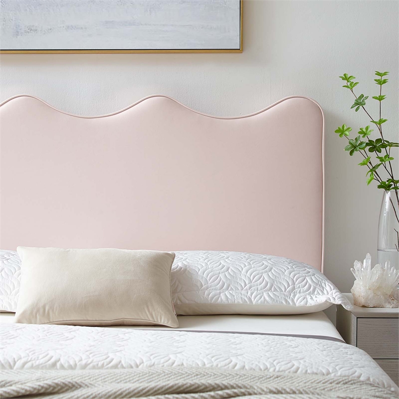 Pemberly Row Performance Velvet Full/Queen Headboard in Pink