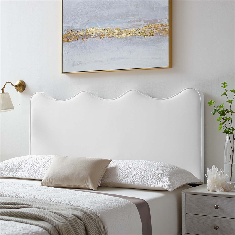 Pemberly Row Performance Velvet Full/Queen Headboard in White